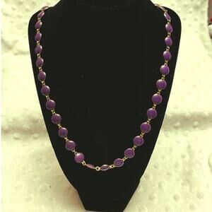 Vintage Gold Tone Double Sided Purple Disc 15" Beaded Necklace
